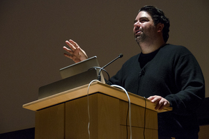 Daniel Sheniak, the global communications planning director for Nike, speaks to students Monday on the importance of following one's passions in life.