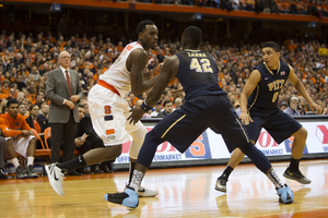 Rakeem Christmas sizes up Pittsburgh center Talib Zanna. Christmas made all four of his field-goal attempts and finished with 10 points Saturday.