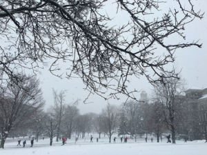 A Syracuse University professor left SU's snowy weather to travel to New Hampshire, where he created an artificial ice storm.