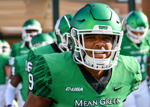 After transferring from Notre Dame and Trinity Valley Community College, Jalen Guyton is a dynamic offensive threat for North Texas.