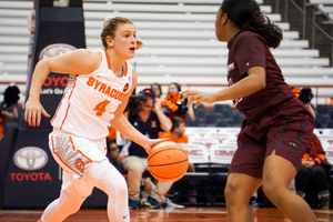 Tiana Mangakahia handles the ball Syracuse's win over Maryland Eastern Shore. She dished out 17 assists in a record-breaking performance against Vanderbilt on Friday.  