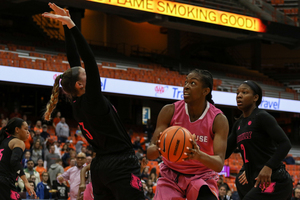 Amaya Finklea-Guity, pictured against Louisville last year, scored eight points in seven minutes.