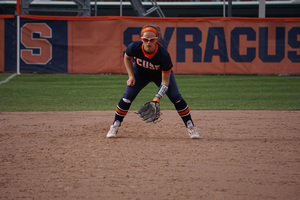 Hannah Dossett, pictured last season against North Carolina, defending at third base. 