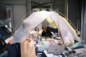 Students camped out at the entrance of the JMA Wireless Dome prior to Syracuse's game against Clemson.
