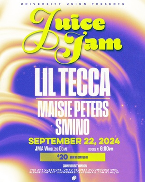 Lil Tecca replaces PARTYNEXTDOOR as Juice Jam 2024’s headliner. He will still have support from guests Maisie Peters and Smino.