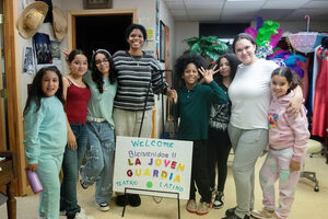 The cast of La Vida es Sueño poses with their assistant director. La Joven Guardia del Teatro is a Latine theater production company catering to elementary and middle school children in the Syracuse area. 