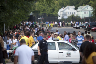 Hundreds gather at Henninger High School to hear President Barack Obama speak.