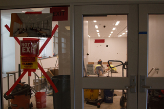 Construction workers continue with classroom improvements to White Hall. Photo taken Aug. 1, 2017