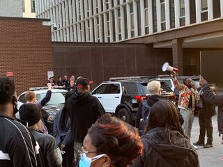 Sept. 22: Megaphone in hand, Felton rallies with other Last Chance for Change organizers outside of Syracuse Police Department headquarters to demand answers after the police shot and killed Steve Smith. The rally was the movement’s third consecutive demonstration following Smith’s killing.